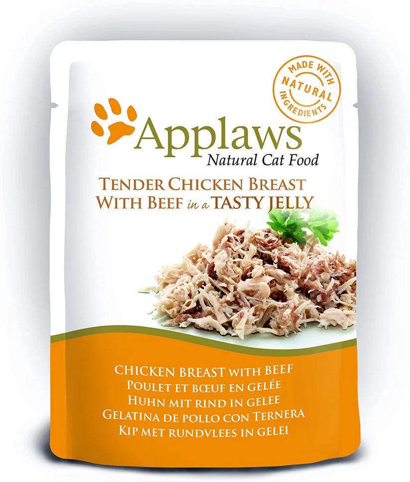 Applaws Natural Chicken withBeef IN Tasty Jelly Wet Cat Food Pouch -70g.
