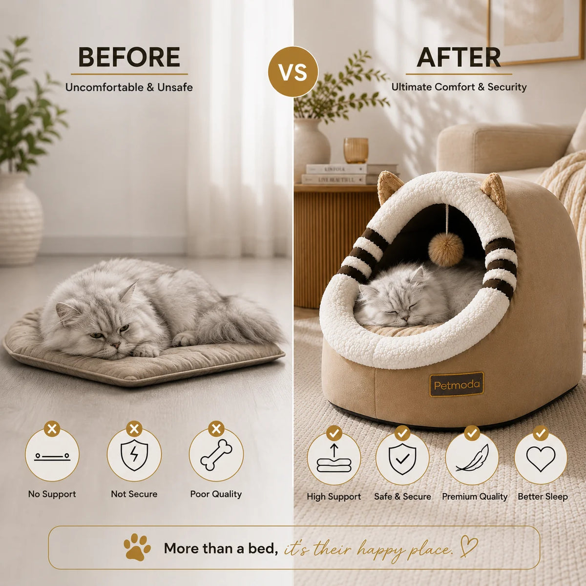 Petmoda Cat House Bed 50 cm - Cat Shape - Beige Petfast.shop Petmoda bed Cat Dog Kitten Puppy Supplies petfast.shop Egypt PPE2456S Default Title 1449.00
