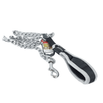 Dog leash with chain and black handle on a white background
