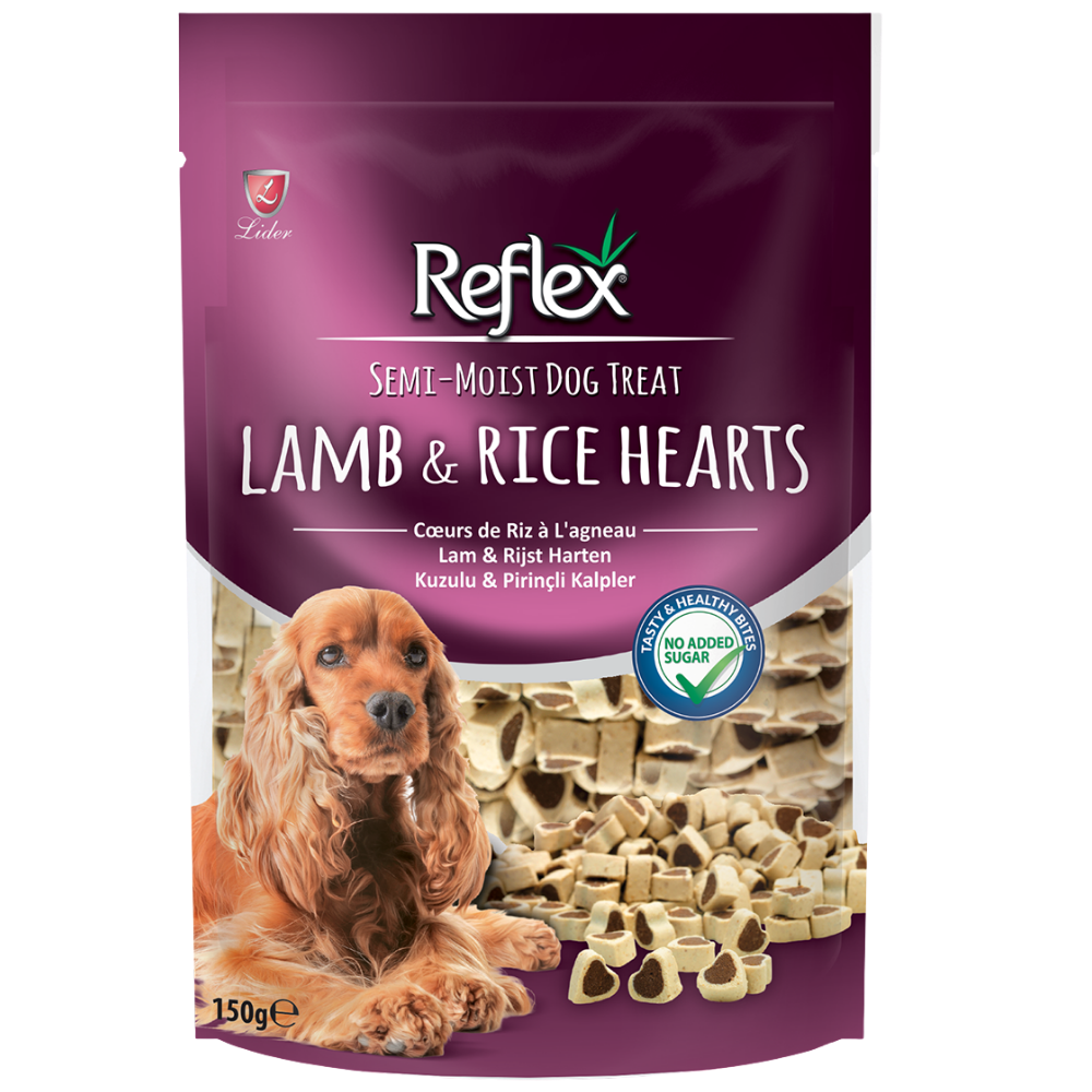 Reflex Semi - Moist Lamb & Rice Hearts Dog Treat 150 g