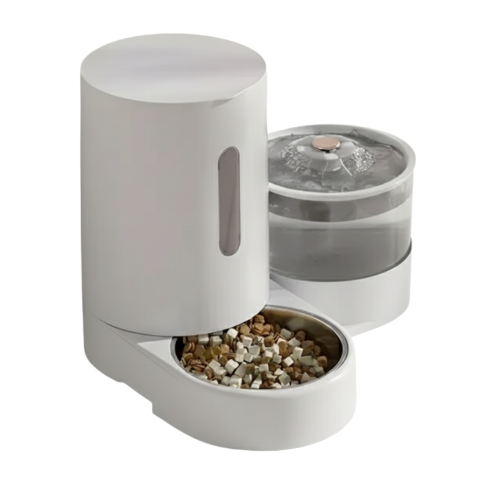 Pet feeder with water dispenser on a white background