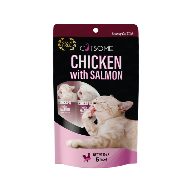 CATSOME Creamy Cat Stick Chicken with salmon 75g (5 sticks/pack).