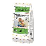 Bag of Chat&Chat cat food for adult sterilized cats on a white background