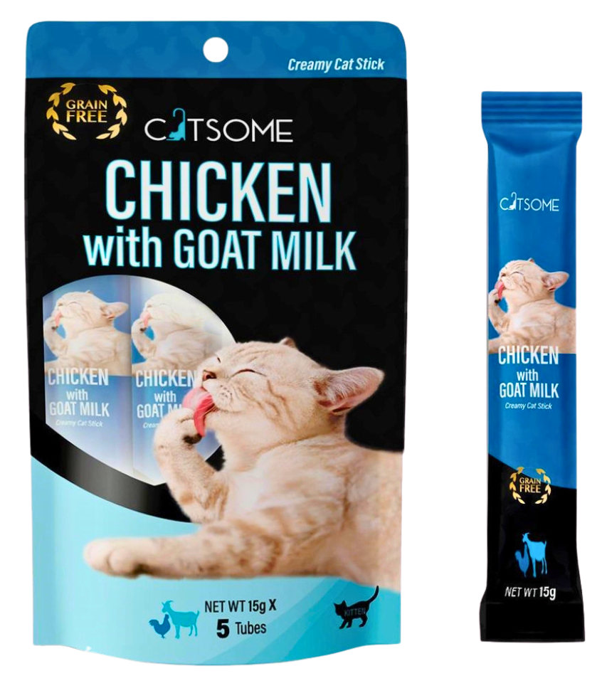 CATSOME Creamy Cat Stick For Kitten Chicken with Goat Milk 75g (5 sticks/pack).