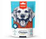 Wanpy Oven-Roasted Chicken Jerky dog treat package with a dog illustration on a white background