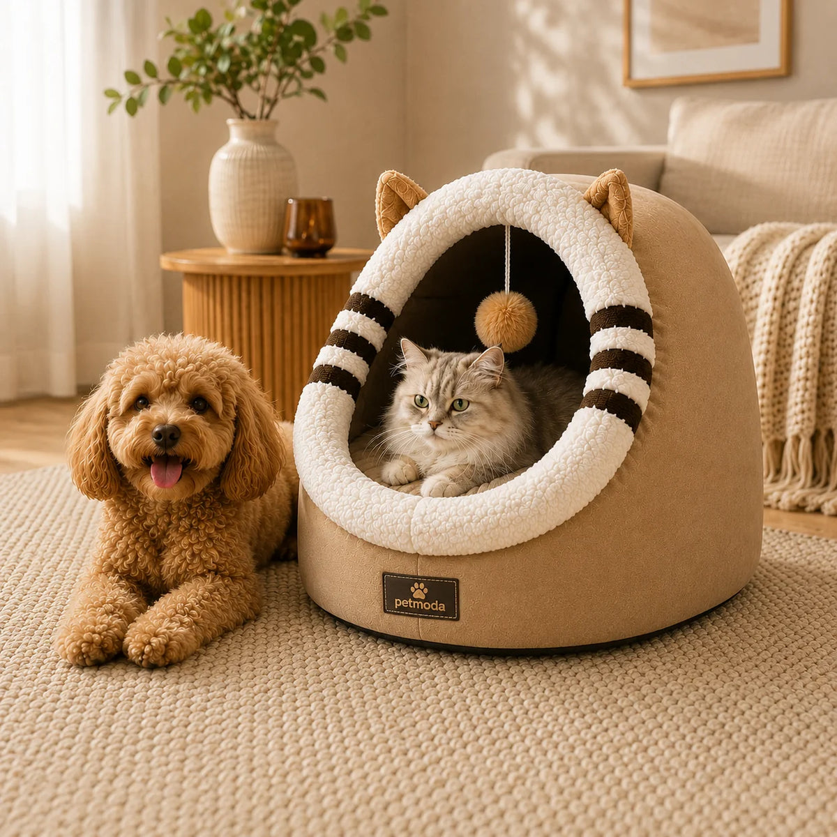 Petmoda Cat House Bed 50 cm - Cat Shape - Beige Petfast.shop Petmoda bed Cat Dog Kitten Puppy Supplies petfast.shop Egypt PPE2456S Default Title 1449.00