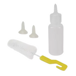 White bottle with yellow handle and attachments on a white background