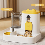 Pet feeder with water and food compartments on a neutral background