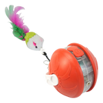 Red toy with a feathered top on a white background