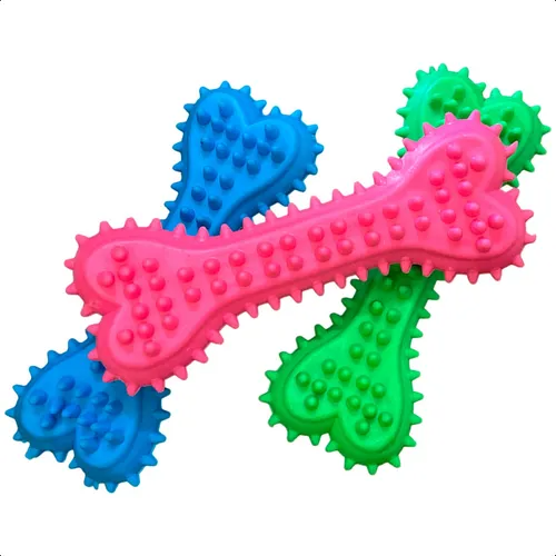 Colorful dog toy with textured surface on a white background