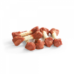 Dog treats shaped like bones on a white background