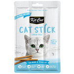 Kit Cat Cat Stick packaging with a cat on the front, featuring salmon and scallop flavor.