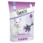 Sanicat Diamond Lavender cat litter packaging with a white cat and lavender on a white background