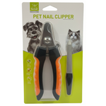 Pet nail clipper set with packaging featuring a dog and cat illustration.
