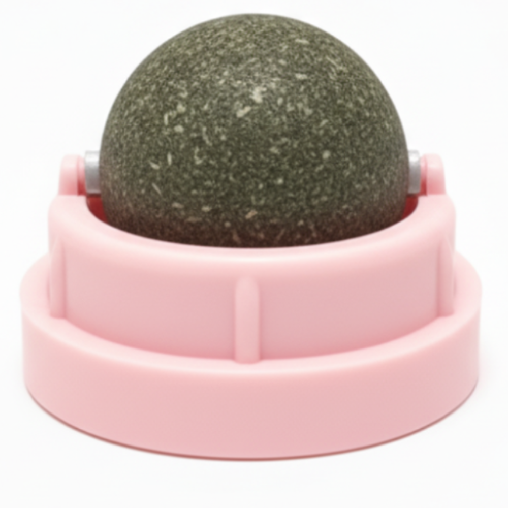 Pink container with a green ball inside on a white background