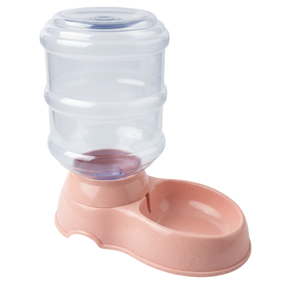 Pink pet water bottle with clear container on a white background