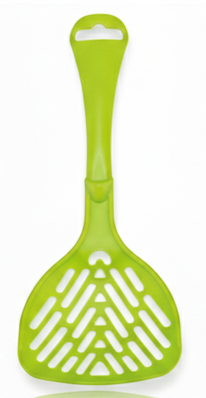 Green plastic spatula on a white background