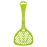 Green plastic spatula on a white background