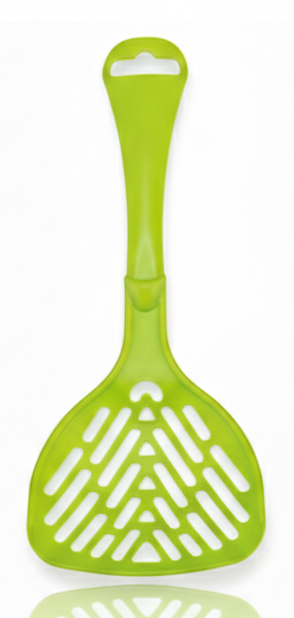 Green plastic spatula on a white background