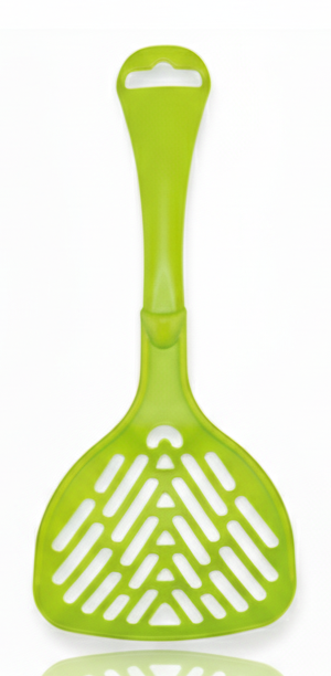 Green plastic spatula on a white background
