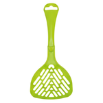 Green plastic spatula on a white background