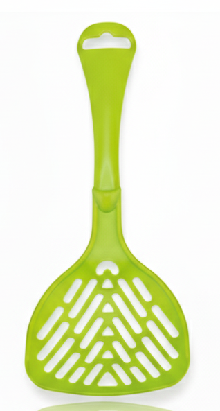Green plastic spatula on a white background