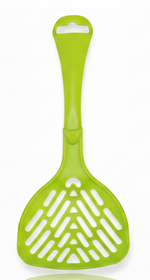Green plastic spatula on a white background