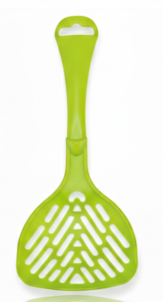 Green plastic spatula on a white background