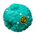 Teal textured ball with a paw print design on a white background