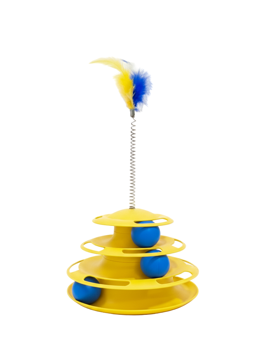 Tumbler Wheel Cat Toy 3 Floor with feather.