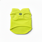 Yellow dog coat with a brand logo on a white background