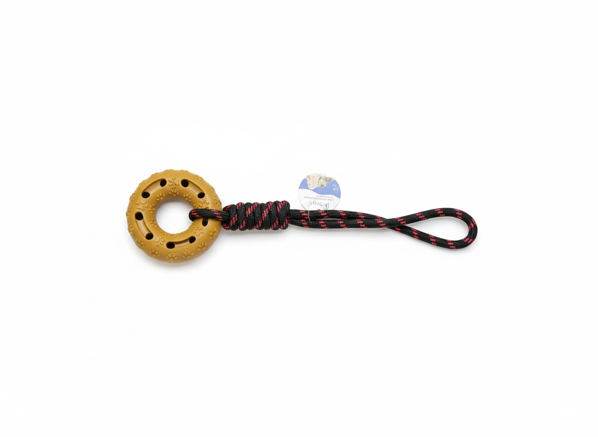Dog Chew Toy - Rubber Tire & Rope - Tug of War Game.