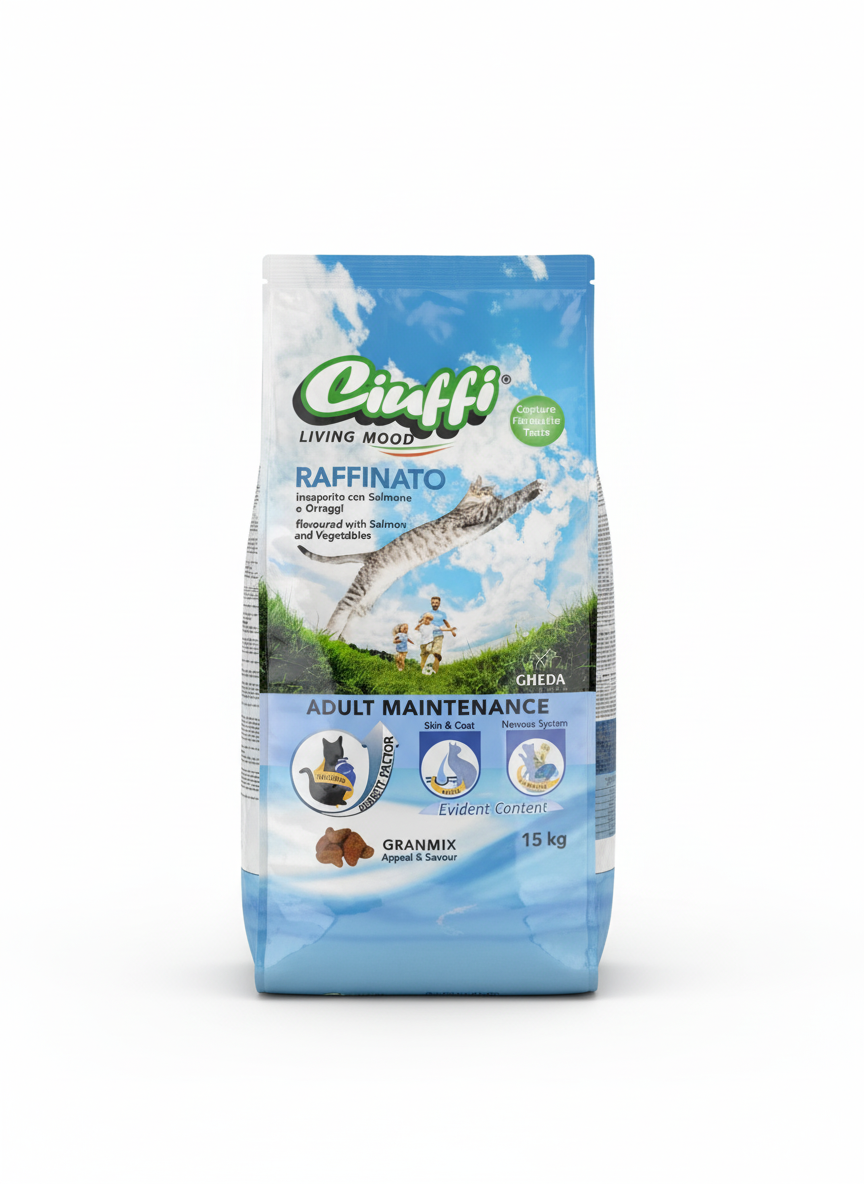 Ciuffi Dry Food with Salmon and Vegetables for Adult Cats 15 kg.