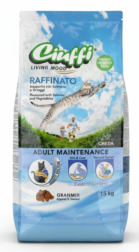 Ciuffi Dry Food with Salmon and Vegetables for Adult Cats 15 kg.
