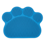 Blue paw-shaped mat on a white background