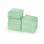 Stack of green disposable items on a white background