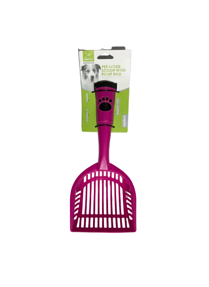 Pink pet cleaning tool with packaging on a white background