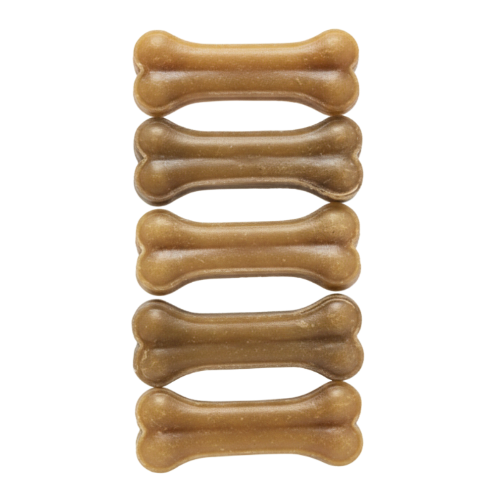 Dog chew toy with bone-shaped segments on a white background