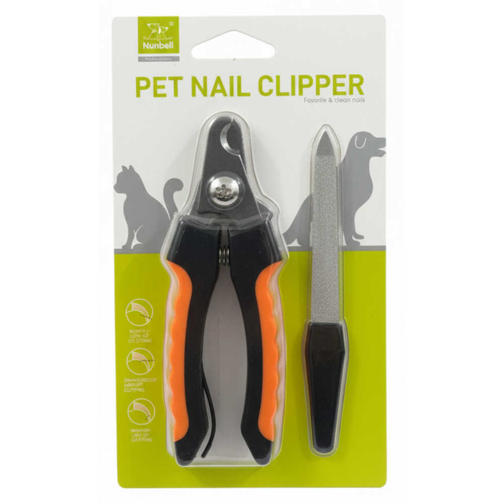Pet nail clipper with orange handles on a white background