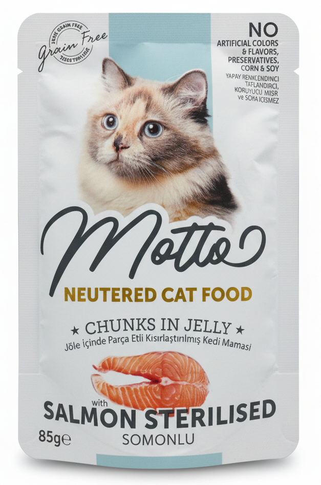 Motto Pouch Neutered Cat Food Salmon Sterilised 85g.