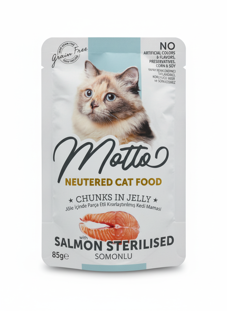 Motto Pouch Neutered Cat Food Salmon Sterilised 85g.