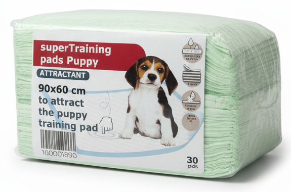 Pack of superTraining pads for puppies with a dog on the label.
