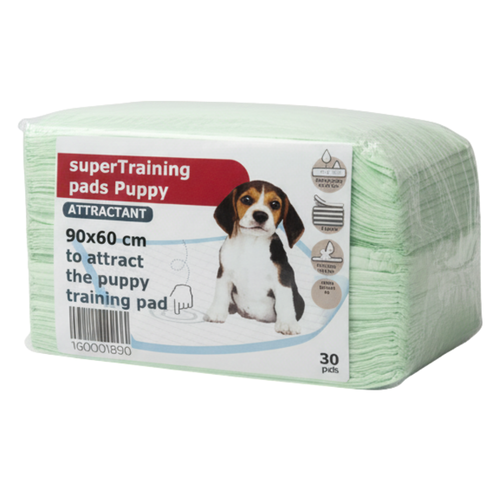 Pack of superTraining pads for puppies with a dog on the label.