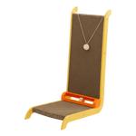 Jewelry display stand with brown textured surface and orange base on a white background