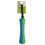 Dog toy with blue and green textured surface on a white background