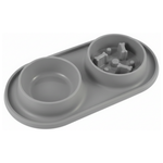 Gray silicone tray with two bowls on a white background