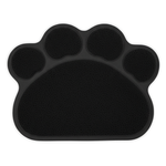 Black paw-shaped mat on a white background