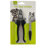 Pet nail clipper with packaging featuring images of a dog and a cat.