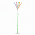 Colorful baby teething toy with multiple beads on a white background