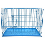 Blue metal wire pet cage on a white background